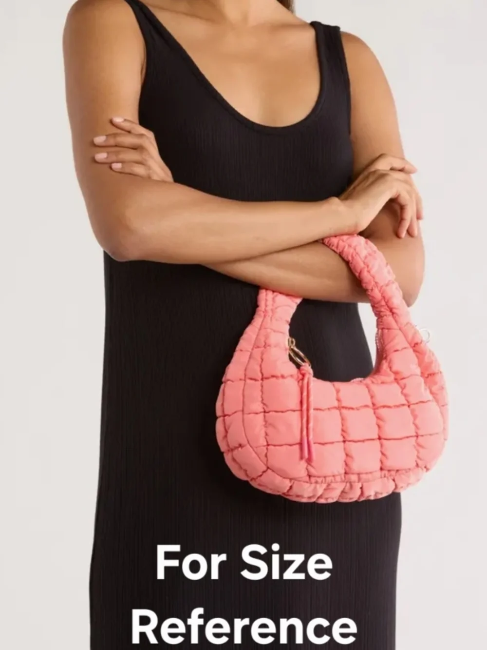 Urban Expressions Small Nylon Quilted Crescent Hobo - Cream - Picture 12 of 12